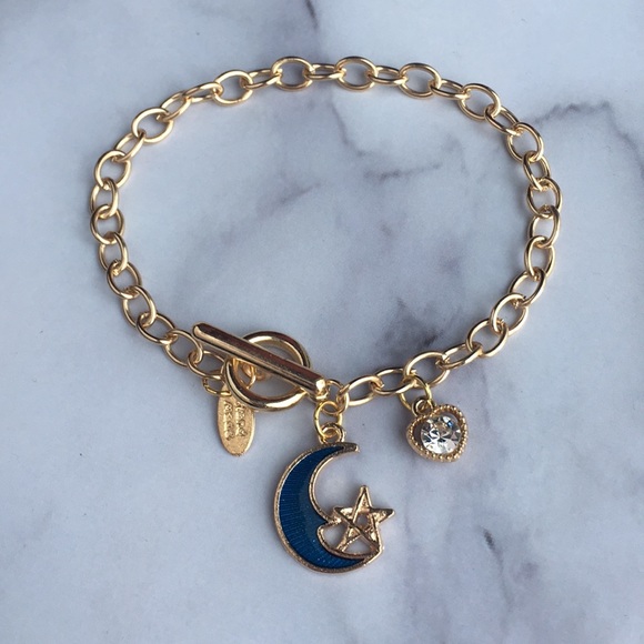 NEW Handcrafted Gold Link Crystal Charm Bracelet - Picture 2 of 3